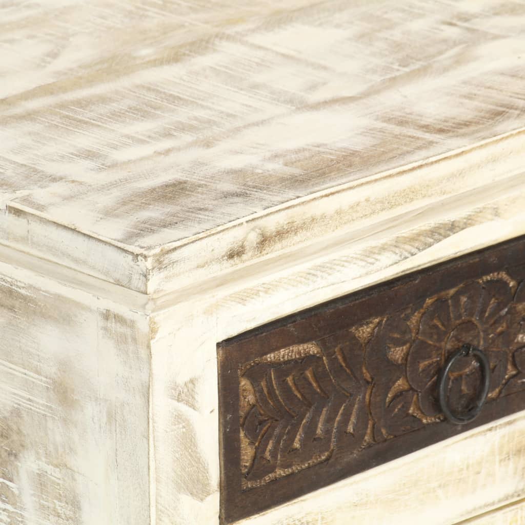 Table de chevet Blanc 40 x 30 x 50 cm Bois de manguier massif - XIOS