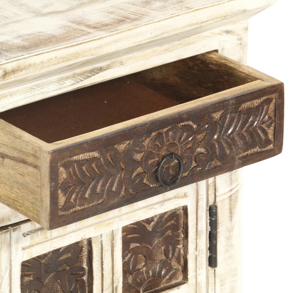 Table de chevet Blanc 40 x 30 x 50 cm Bois de manguier massif - XIOS