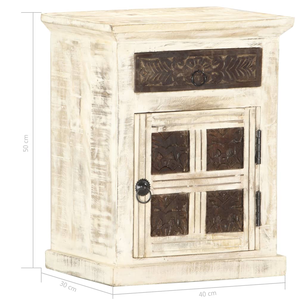 Table de chevet Blanc 40 x 30 x 50 cm Bois de manguier massif - XIOS