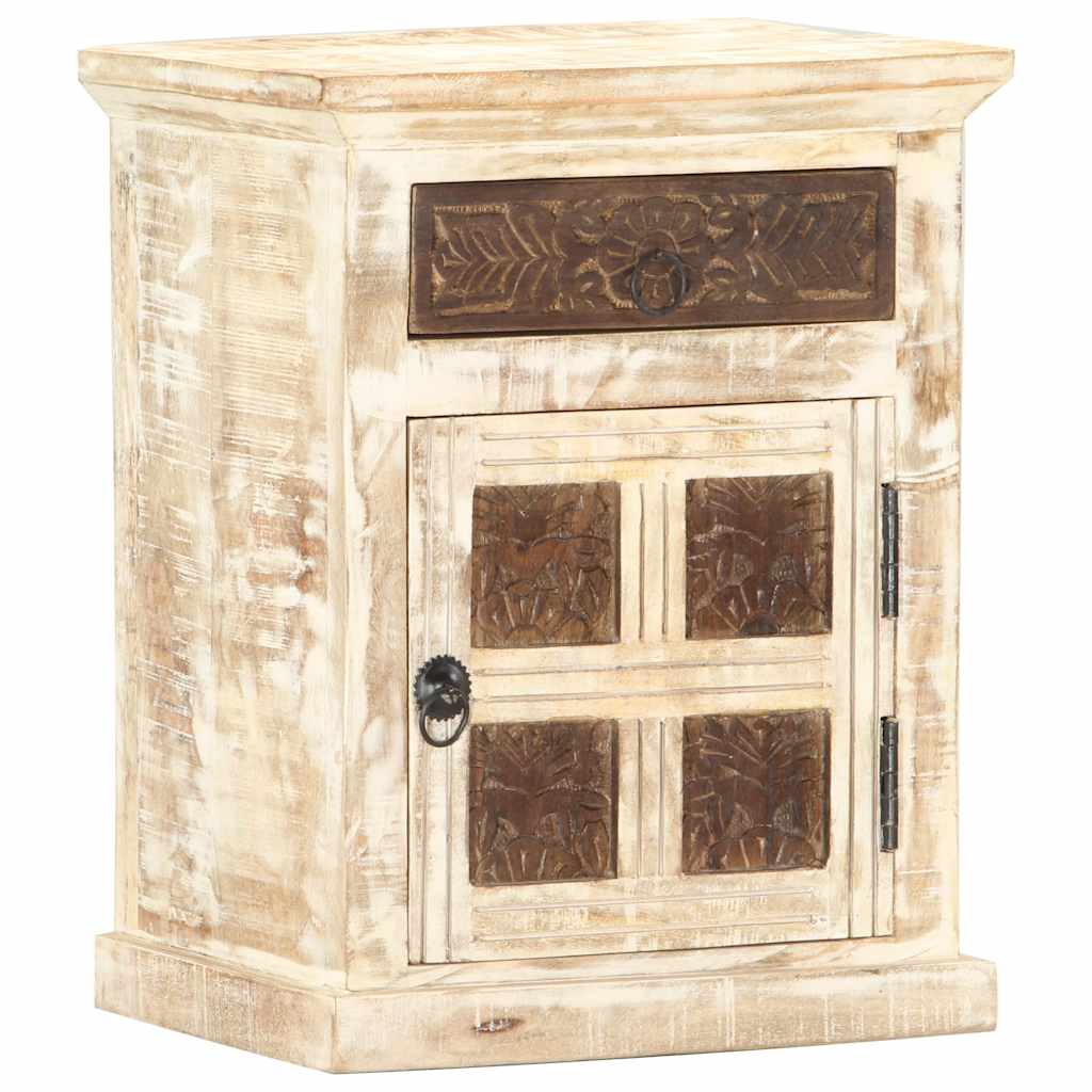 Table de chevet Blanc 40 x 30 x 50 cm Bois de manguier massif - XIOS