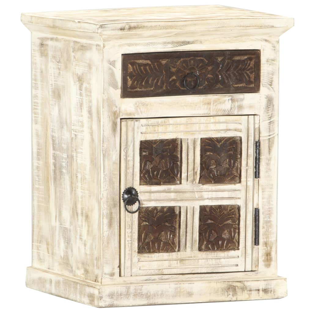 Table de chevet Blanc 40 x 30 x 50 cm Bois de manguier massif - XIOS