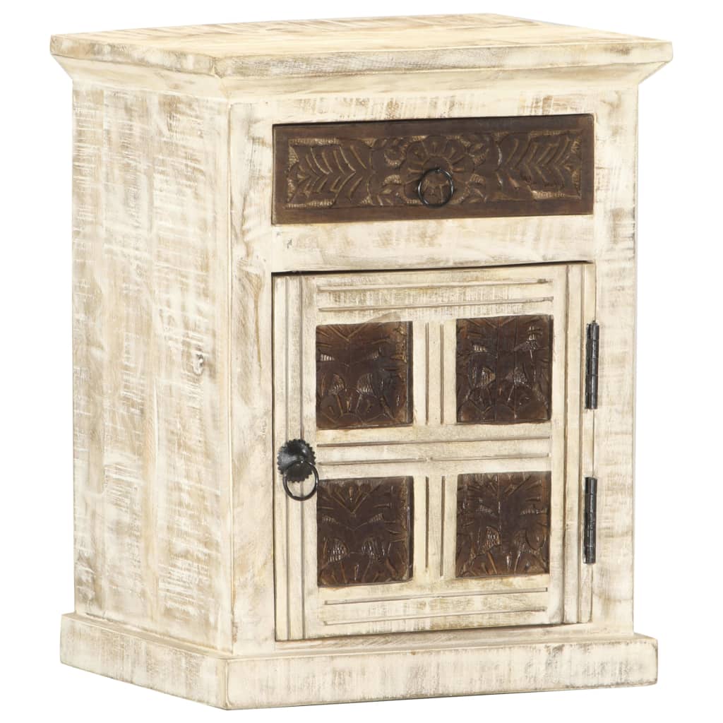 Table de chevet Blanc 40 x 30 x 50 cm Bois de manguier massif - XIOS