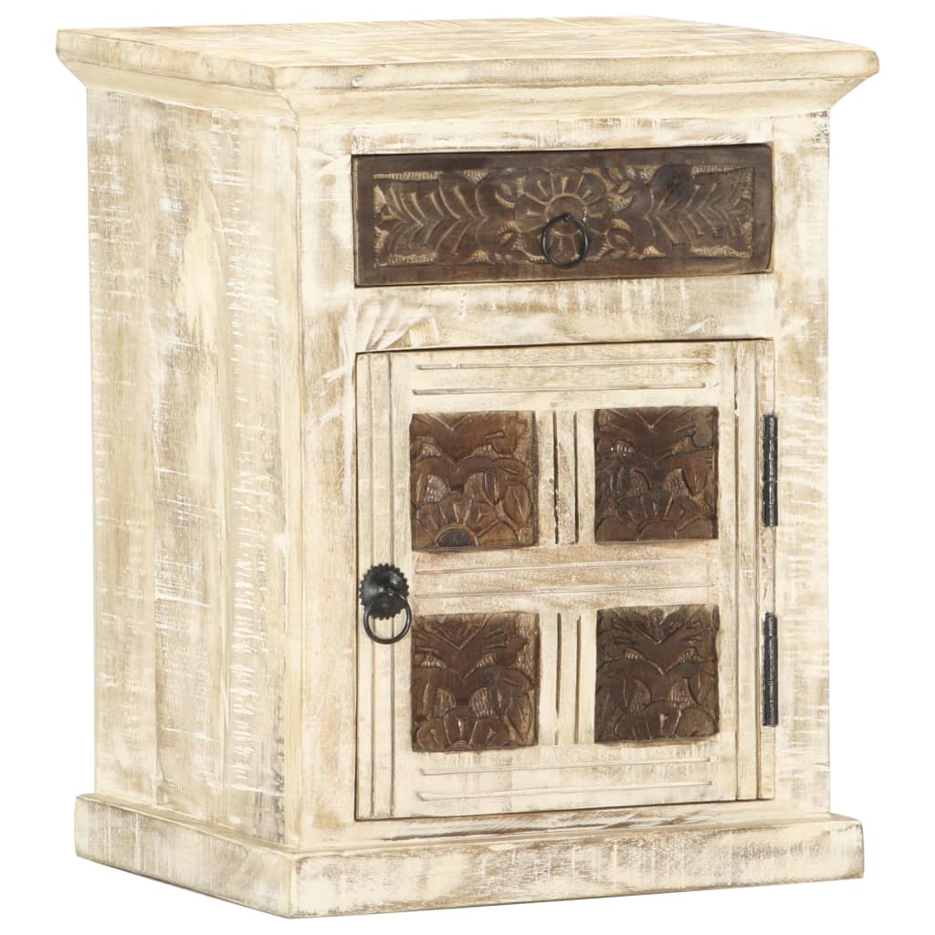 Table de chevet Blanc 40 x 30 x 50 cm Bois de manguier massif - XIOS