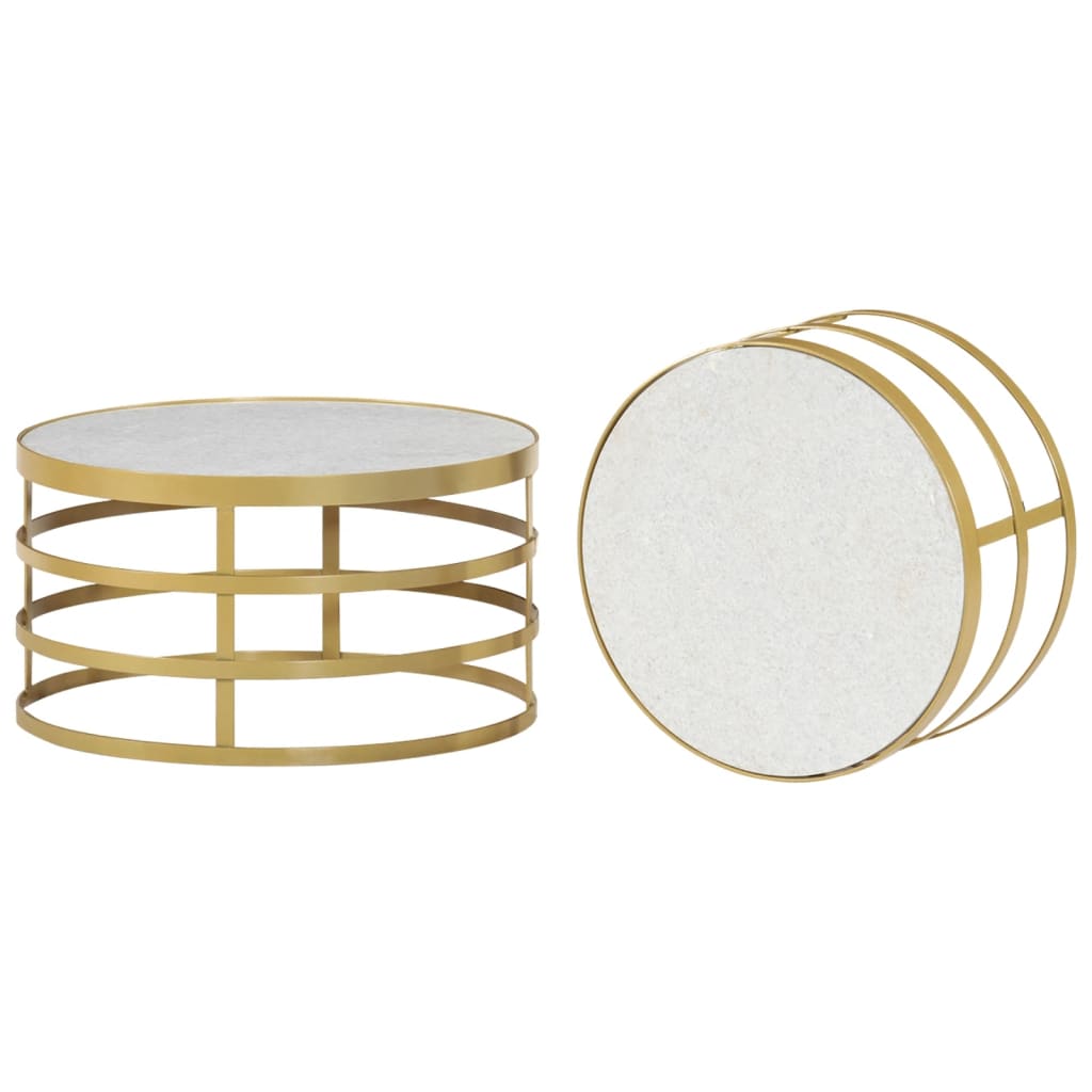 Ensemble de table basse 2 pcs Marbre Laiton et blanc