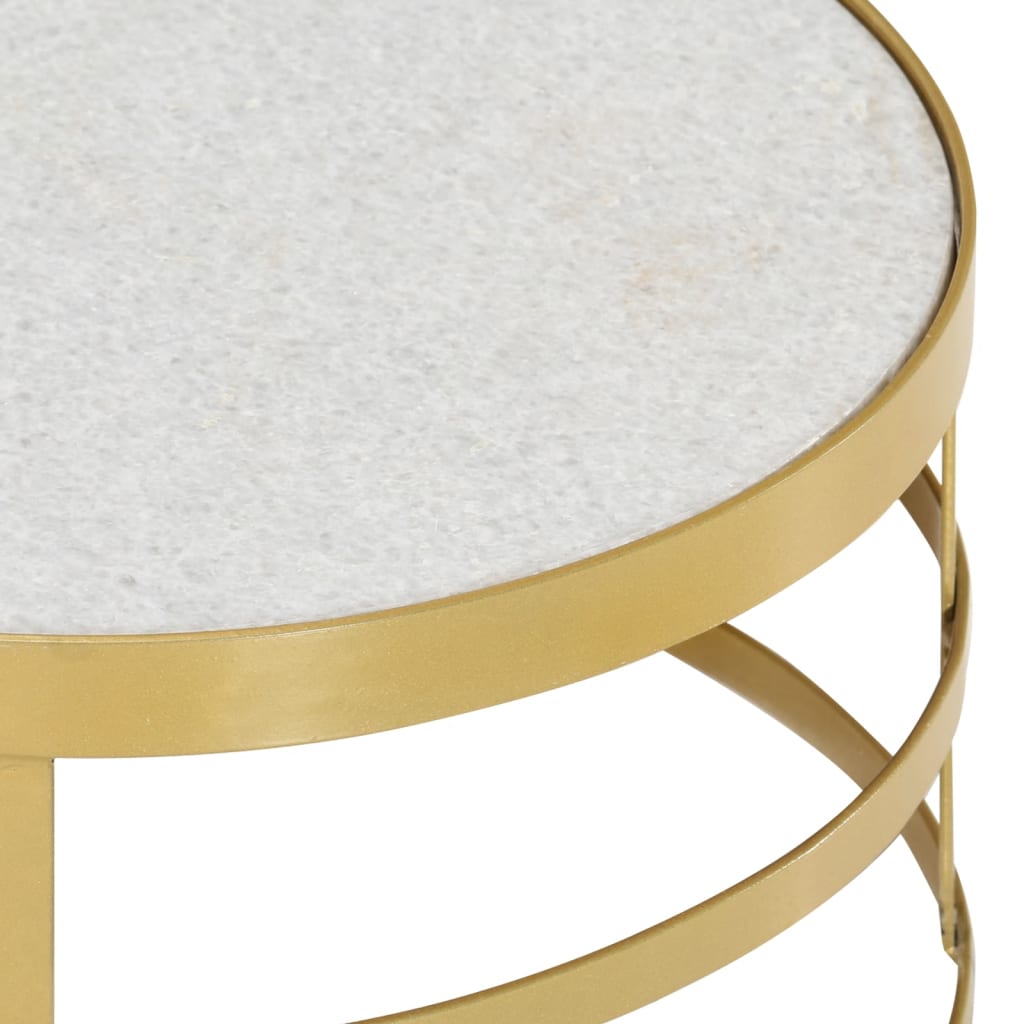 Ensemble de table basse 2 pcs Marbre Laiton et blanc