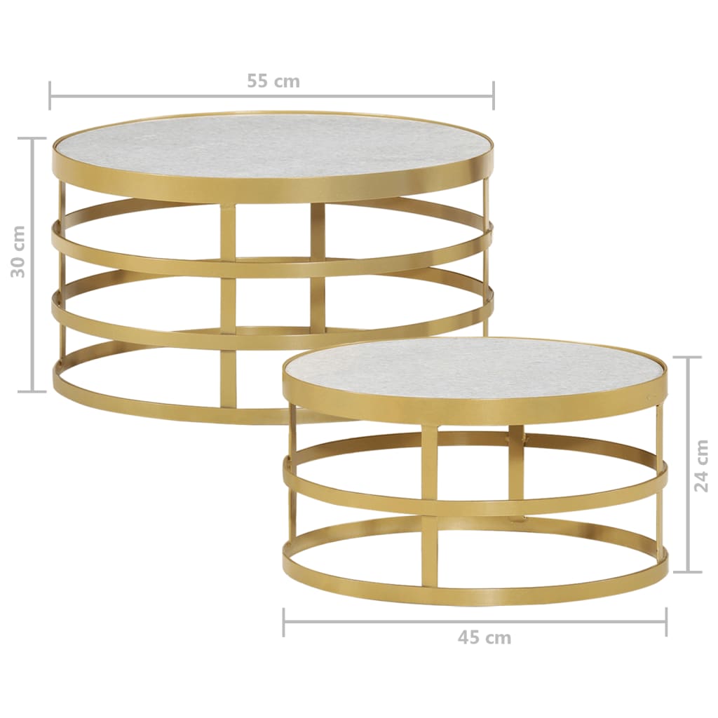 Ensemble de table basse 2 pcs Marbre Laiton et blanc