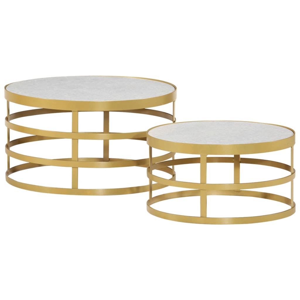 Ensemble de table basse 2 pcs Marbre Laiton et blanc