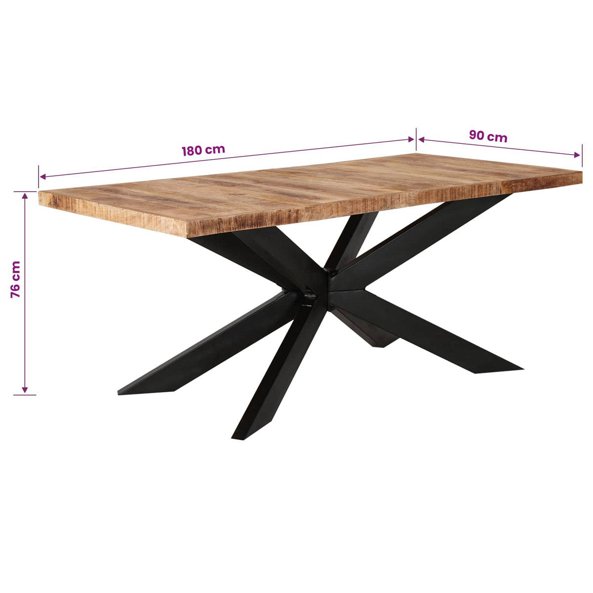 Table à dîner 180x90x76 cm Bois de manguier brut solide