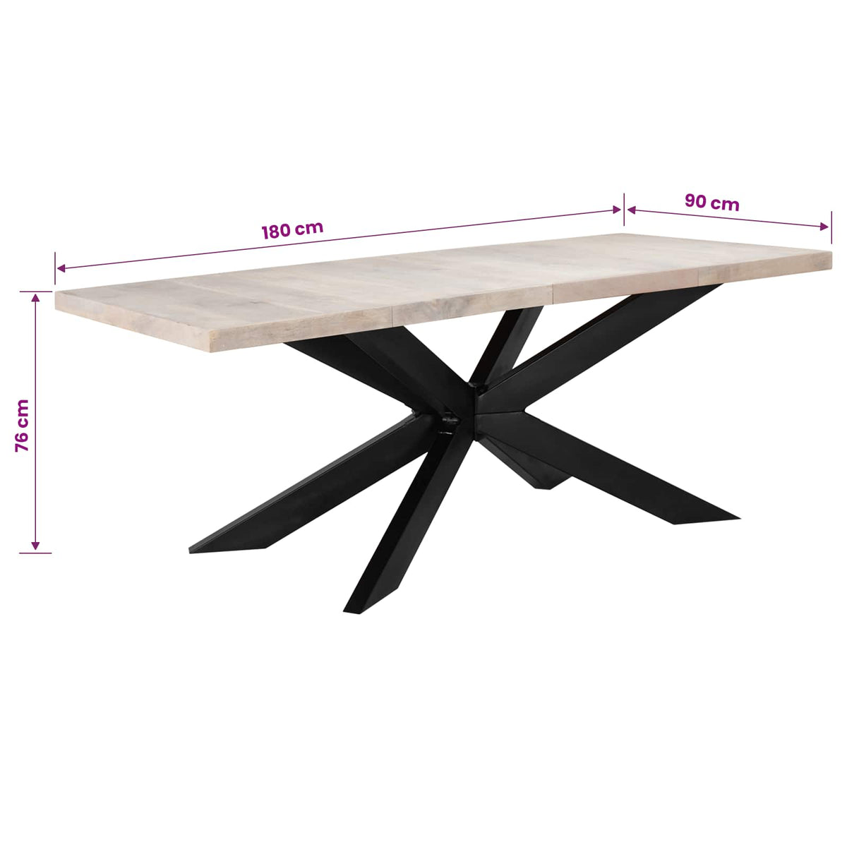 Table à dîner 180x90x76 cm Bois de manguier massif blanchi