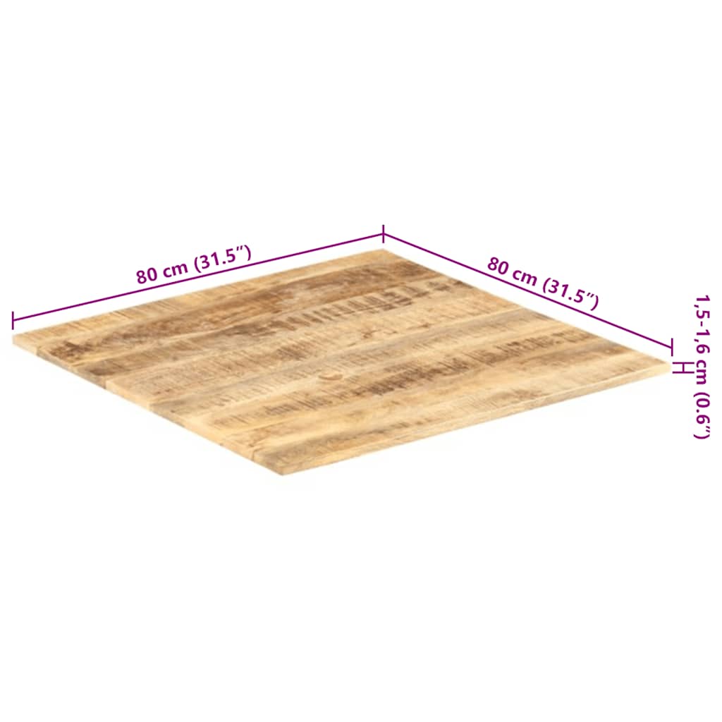 Dessus de table Bois de manguier solide 15-16 mm 80x80 cm - XIOS