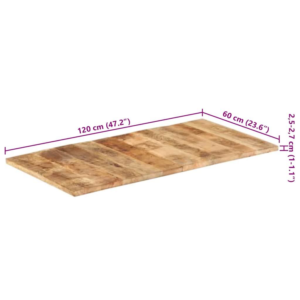 Dessus de table bois de manguier solide 25-27 mm 120x60 cm - XIOS