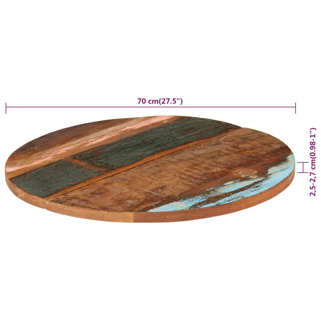Dessus de table rond 70 cm 25-27 mm Bois de récupération solide - XIOS