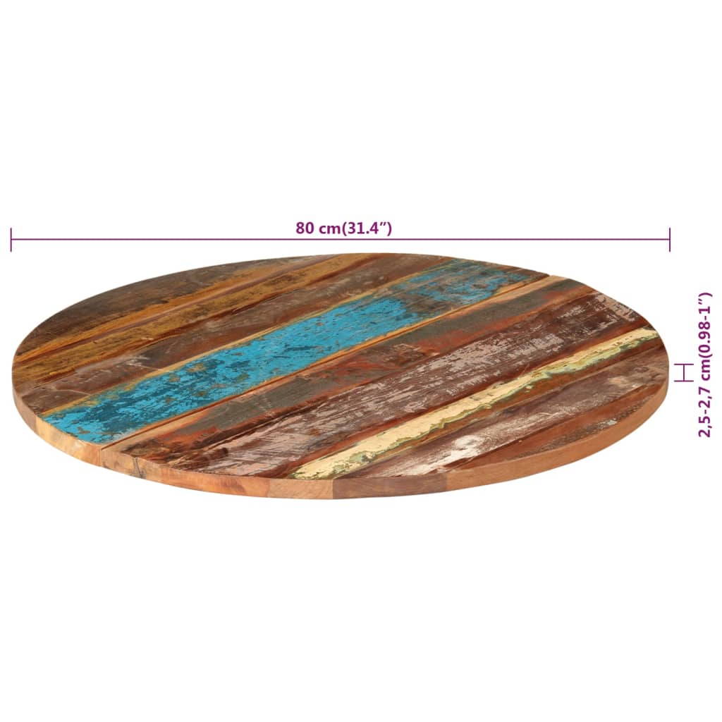 Dessus de table rond 80 cm 25-27 mm Bois de récupération solide - XIOS