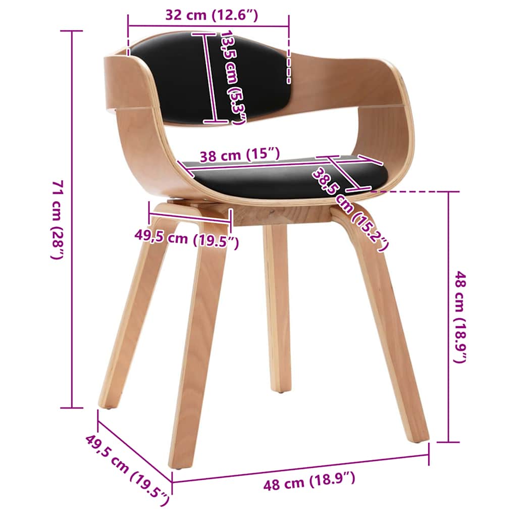 Chaises à manger lot de 2 bois courbé et similicuir - XIOS