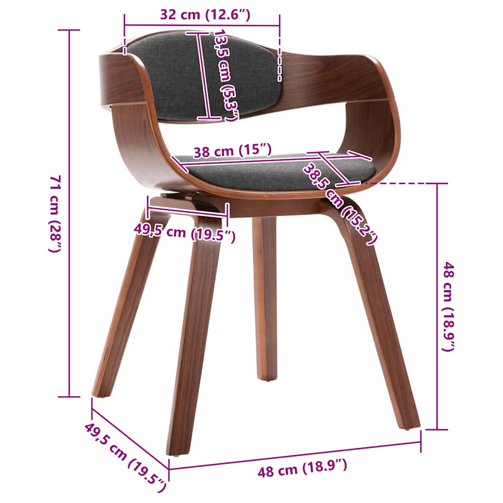 Chaises à manger lot de 2 bois courbé et tissu gris - XIOS