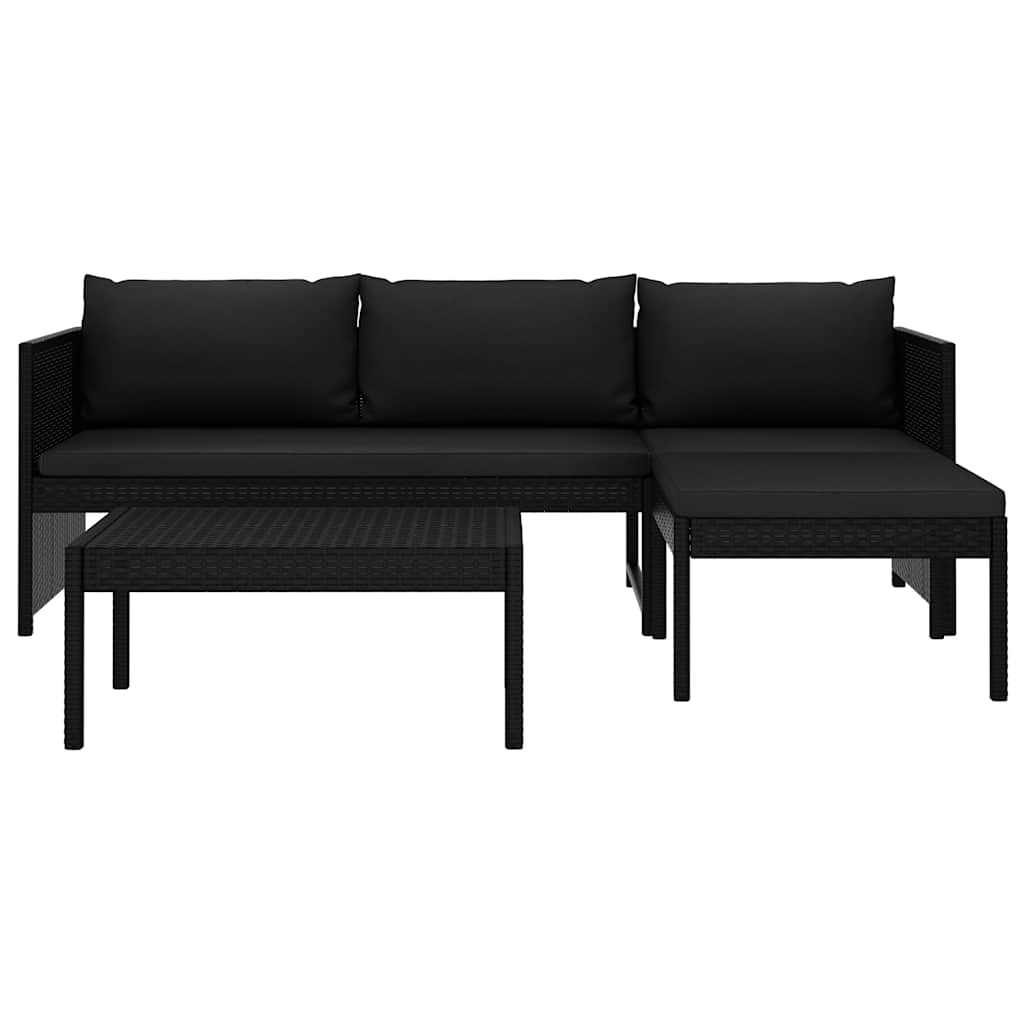 Salon de jardin 3 pcs avec coussins Résine tressée Noir