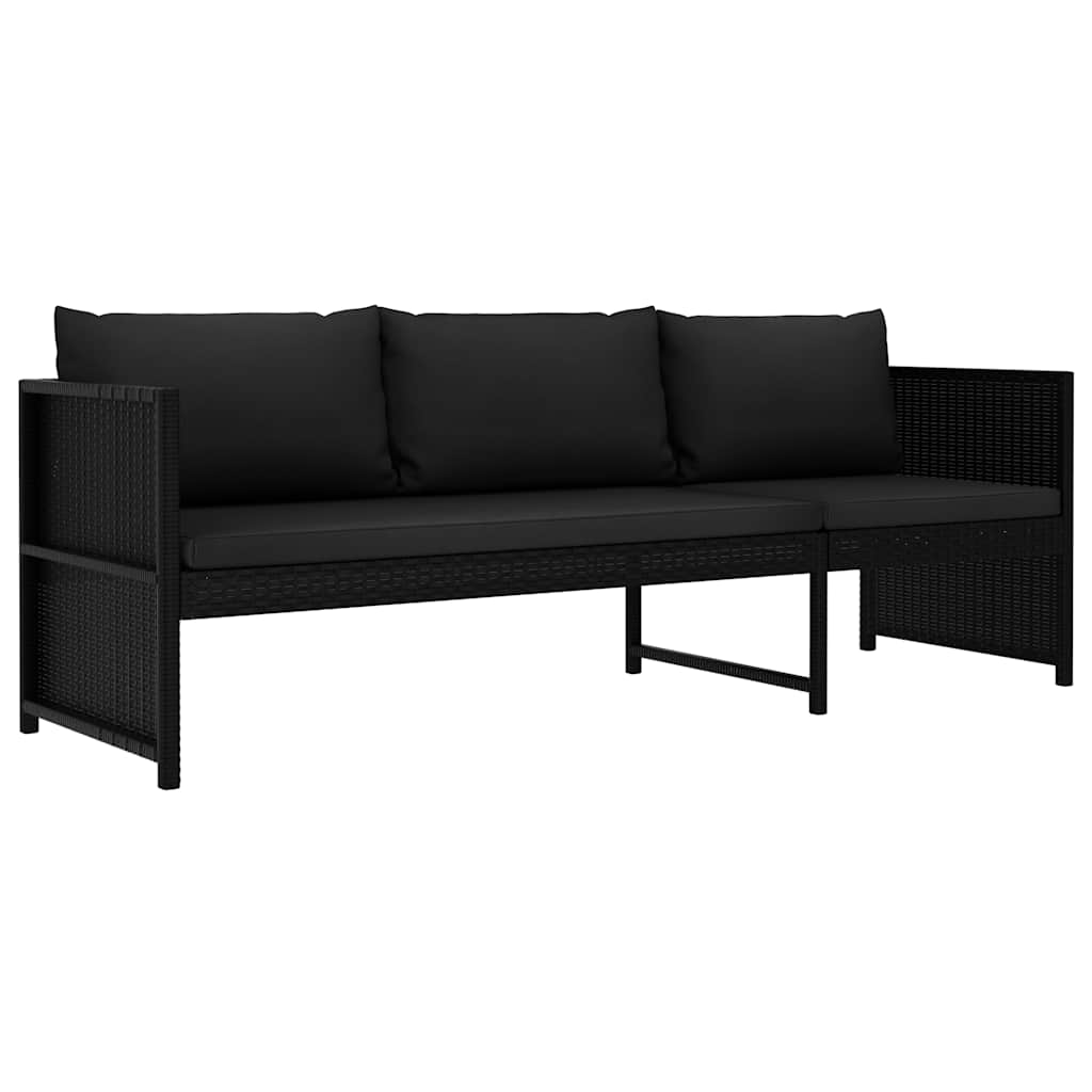 Salon de jardin 3 pcs avec coussins Résine tressée Noir