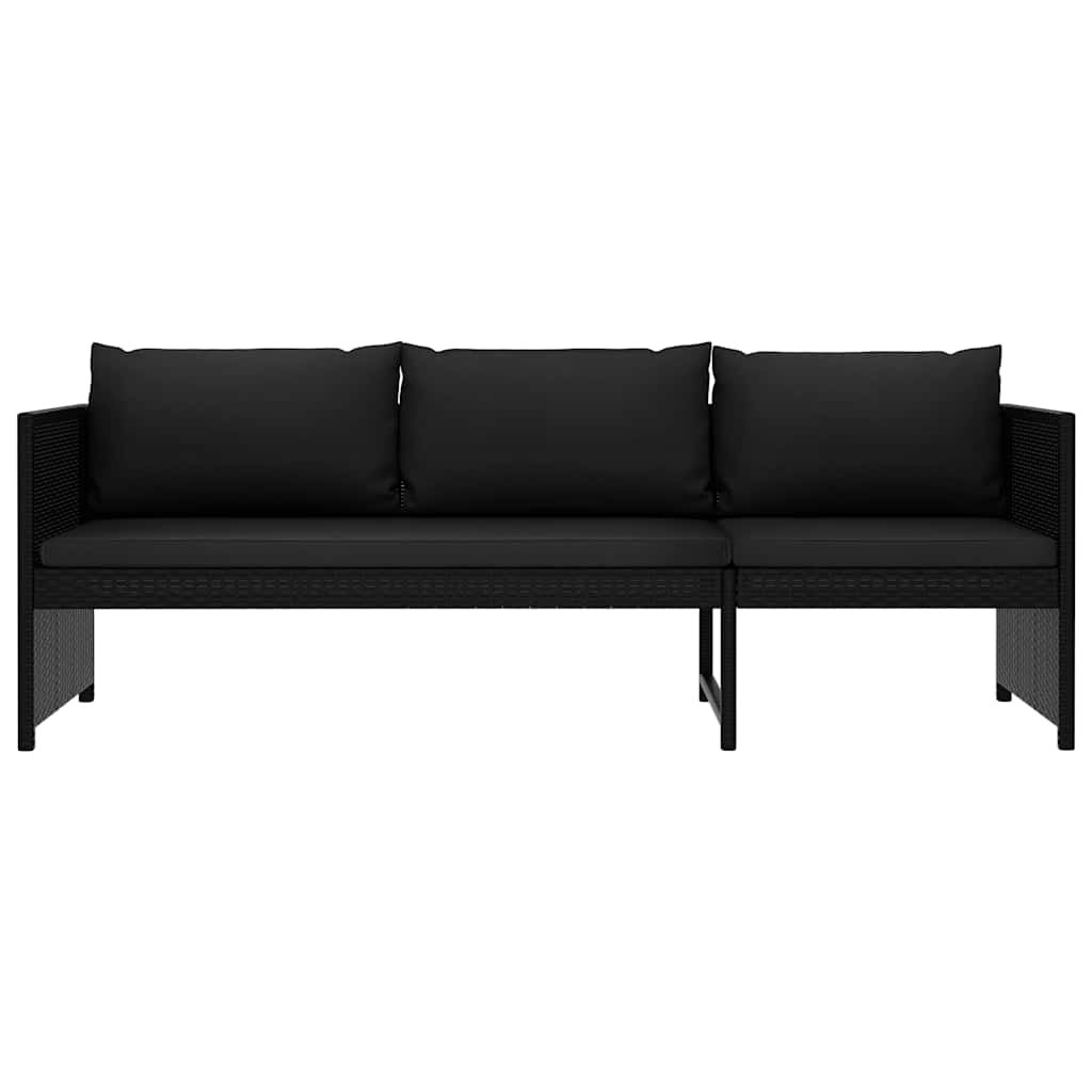 Salon de jardin 3 pcs avec coussins Résine tressée Noir