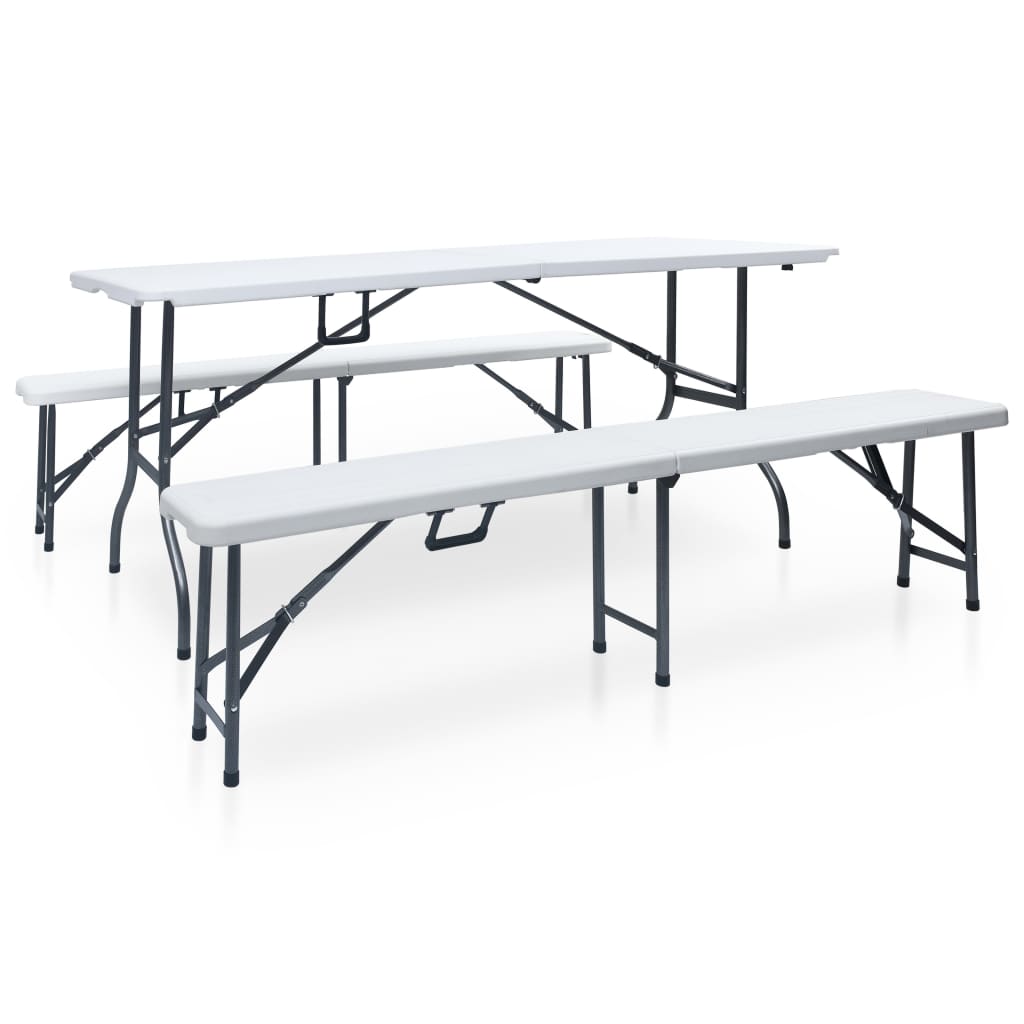 Table pliable de jardin avec 2 bancs 180 cm Acier et PEHD Blanc - XIOS