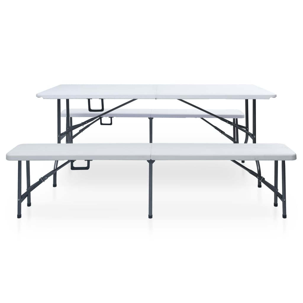 Table pliable de jardin avec 2 bancs 180 cm Acier et PEHD Blanc - XIOS