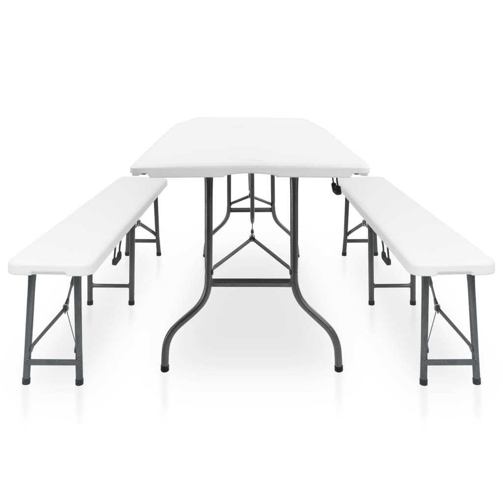 Table pliable de jardin avec 2 bancs 180 cm Acier et PEHD Blanc - XIOS