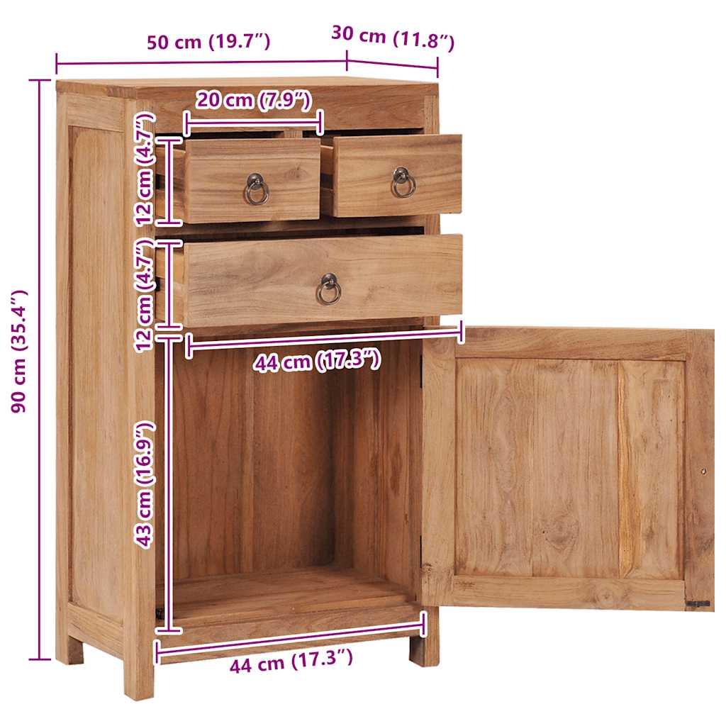 Buffet 50x30x90 cm bois de teck massif - XIOS