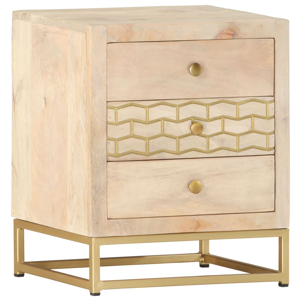 Table de chevet doré 40 x 30 x 50 cm bois de manguier massif - XIOS