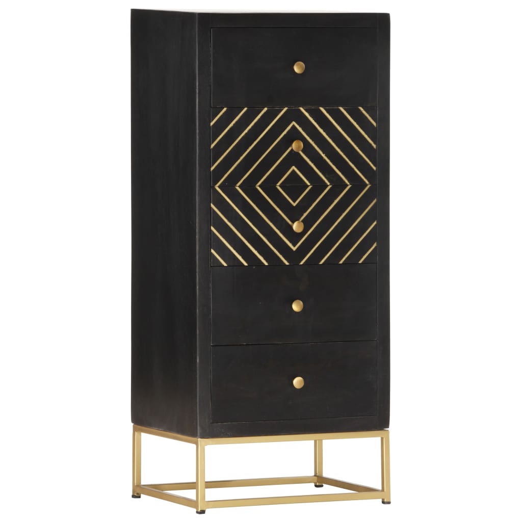 Armoire à tiroirs Noir et doré 45x30x105 cm Bois de manguier - XIOS