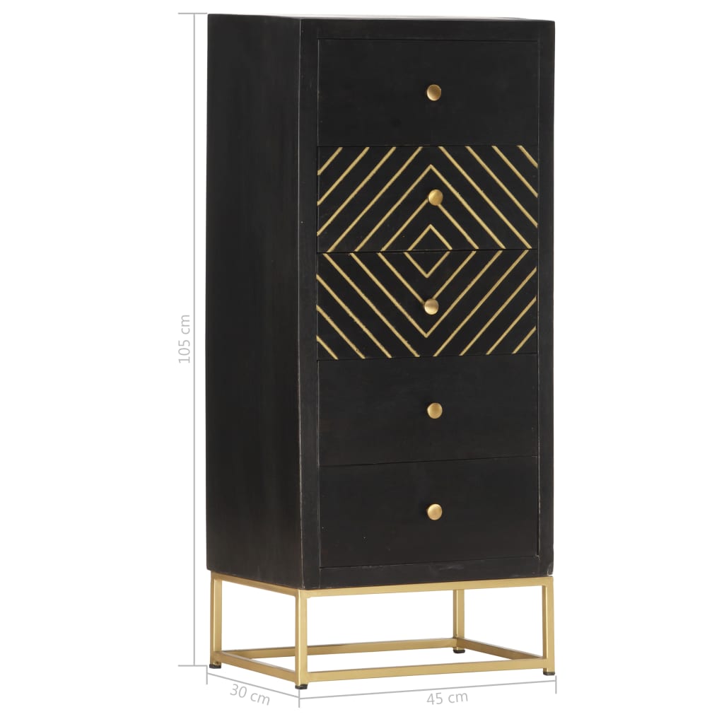 Armoire à tiroirs Noir et doré 45x30x105 cm Bois de manguier - XIOS