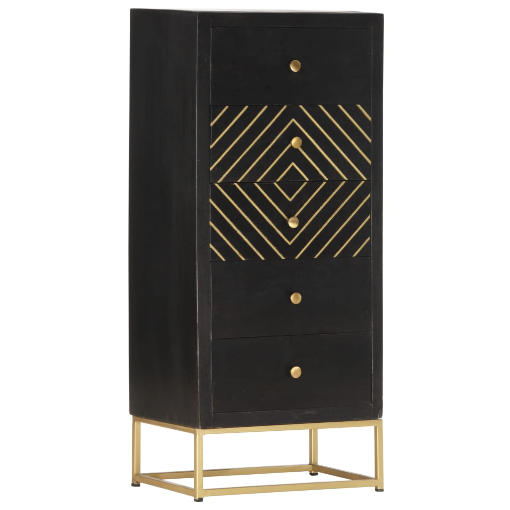 Armoire à tiroirs Noir et doré 45x30x105 cm Bois de manguier - XIOS