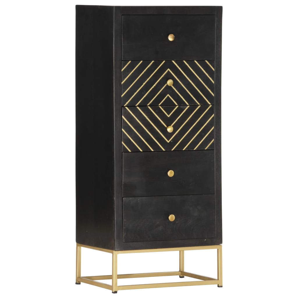 Armoire à tiroirs Noir et doré 45x30x105 cm Bois de manguier - XIOS