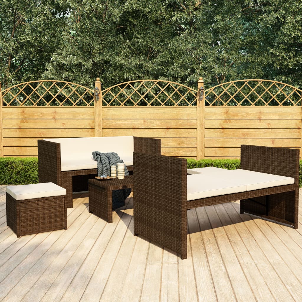 Salon de jardin 5 pcs avec coussins Résine tressée Marron - XIOS