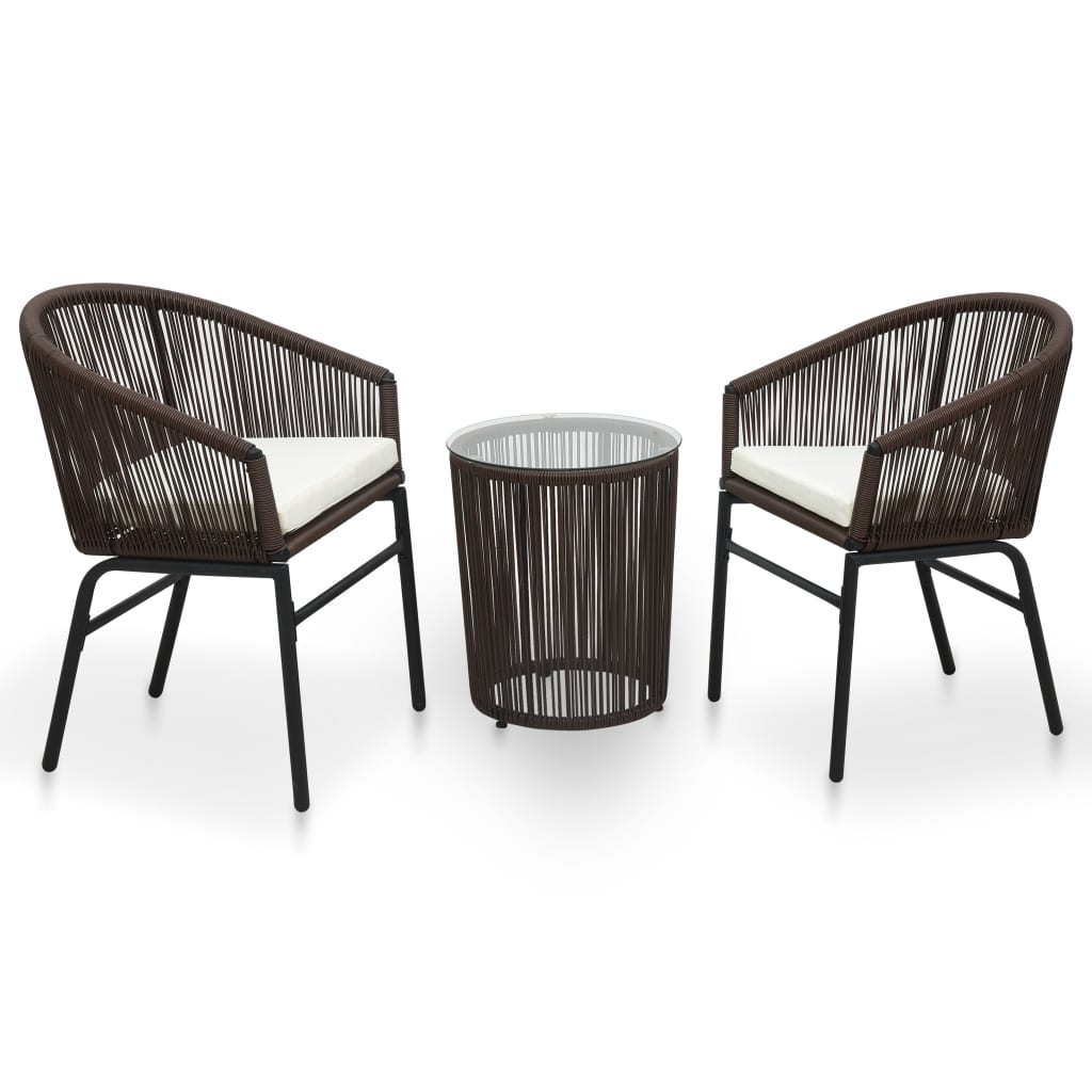 Ensemble de bistro 3 pcs avec coussins Rotin PE Marron - XIOS
