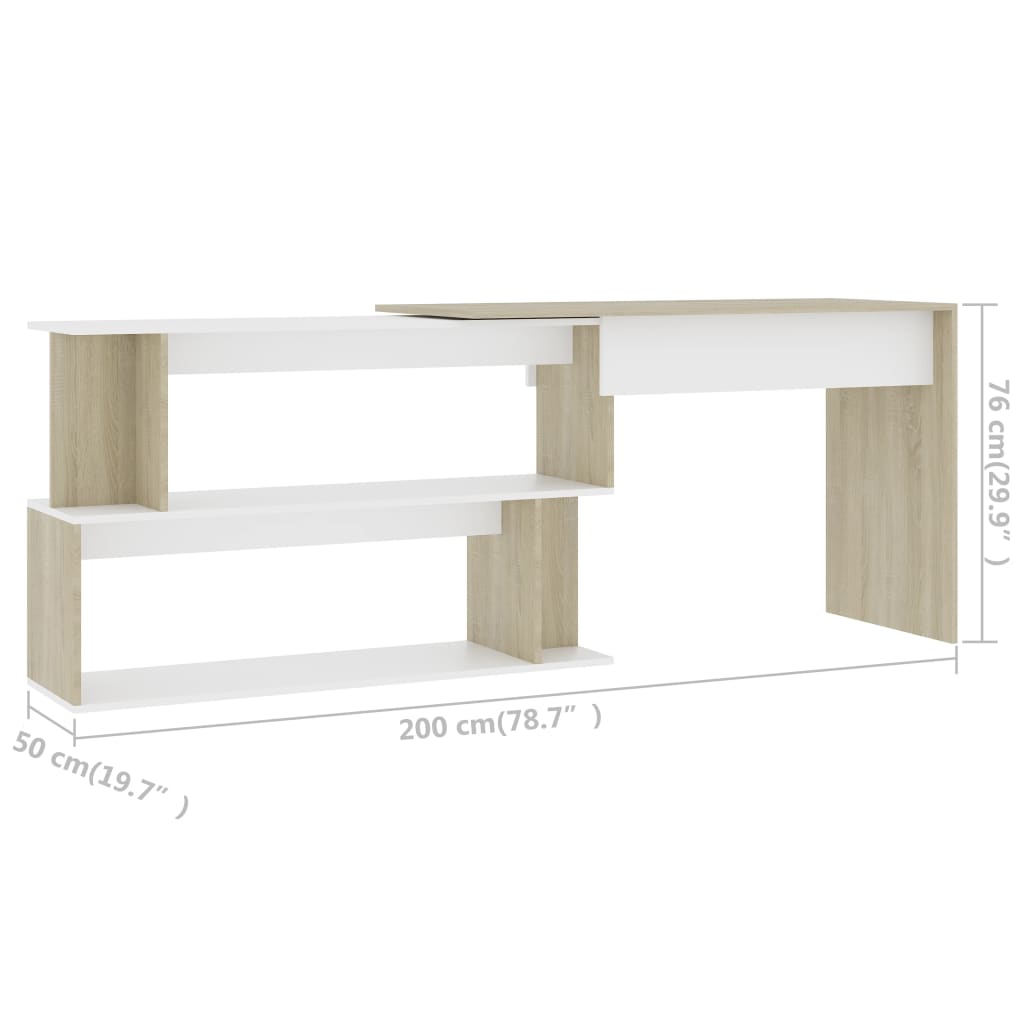 Bureau d'angle Blanc chêne sonoma 200x50x76cm Bois d’ingénierie - XIOS