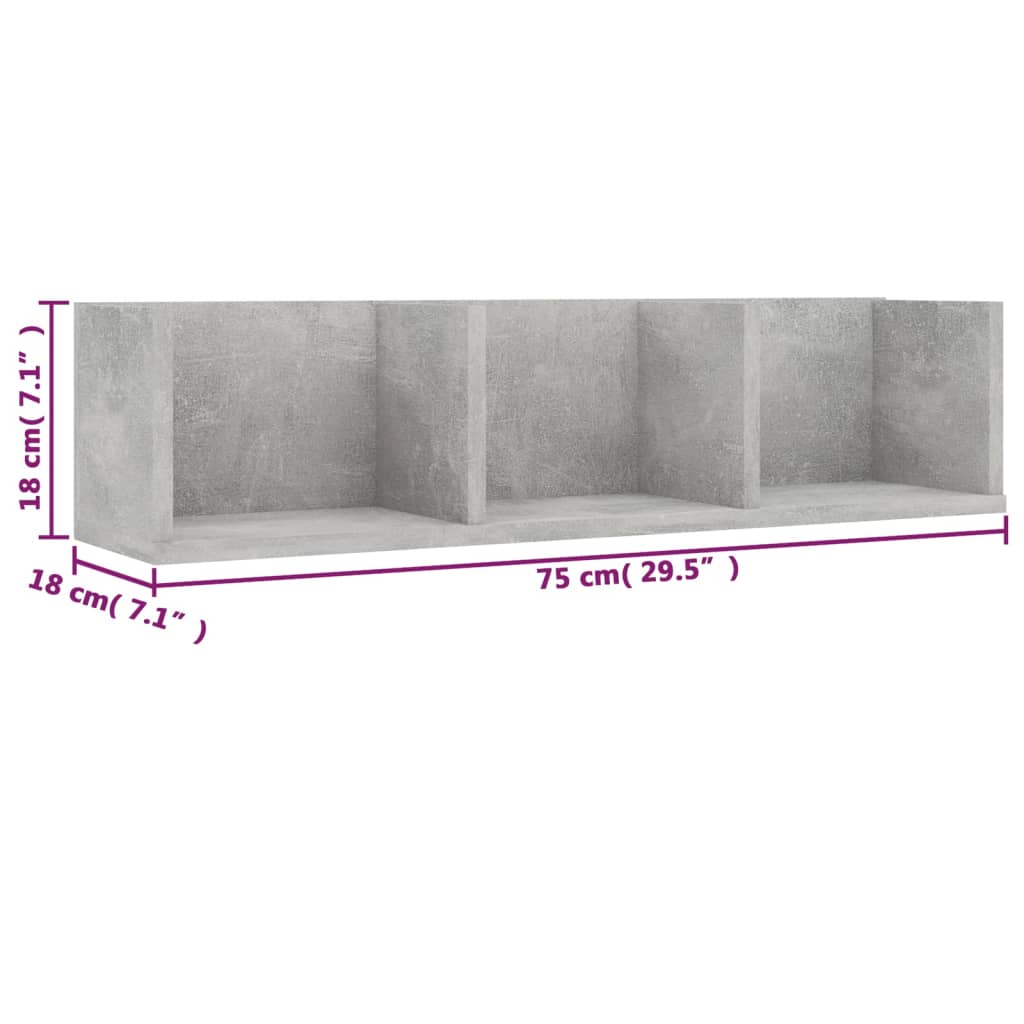 Étagère murale à CD Gris béton 75x18x18 cm Bois d'ingénierie - XIOS