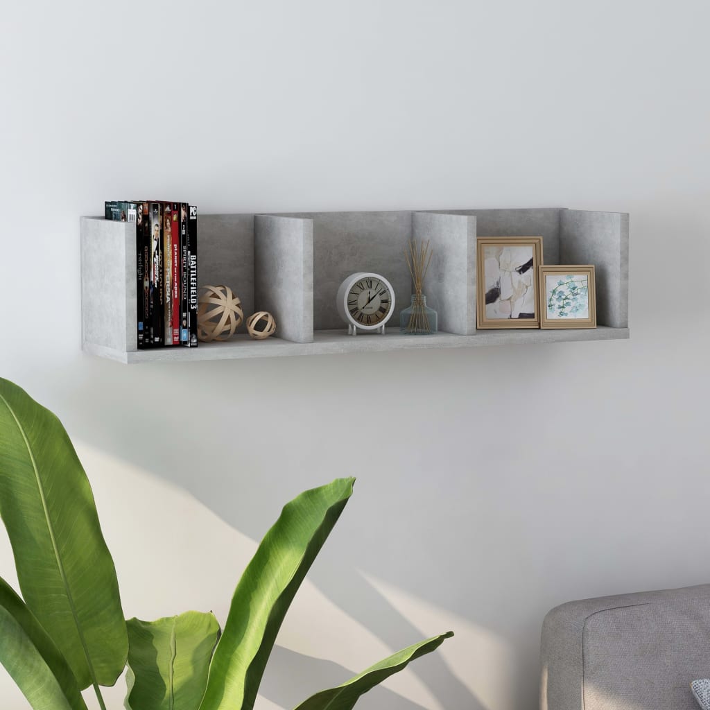 Étagère murale à CD Gris béton 75x18x18 cm Bois d'ingénierie - XIOS