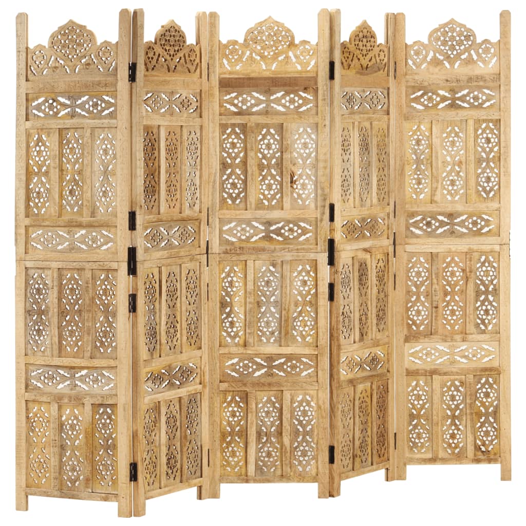 Cloison de séparation 5 panneaux 200x165 cm Bois de manguier - XIOS