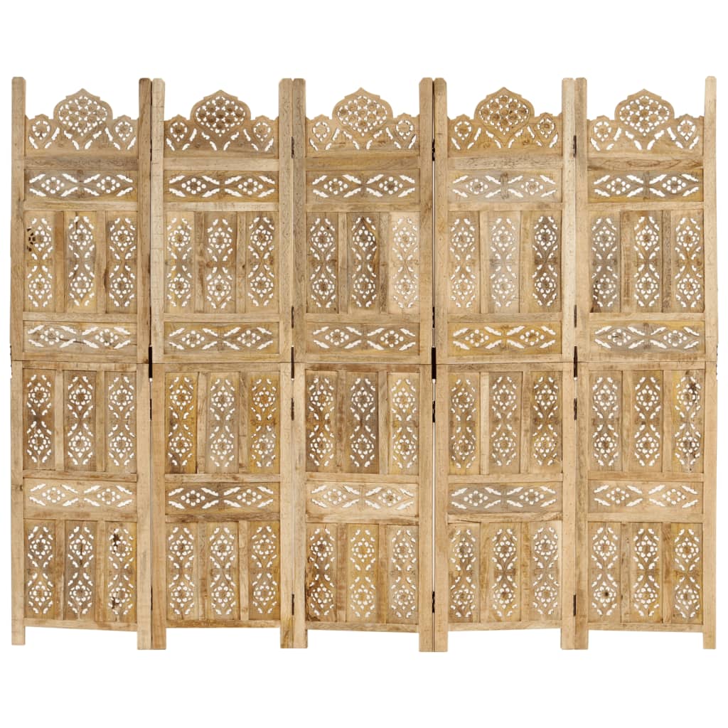 Cloison de séparation 5 panneaux 200x165 cm Bois de manguier - XIOS