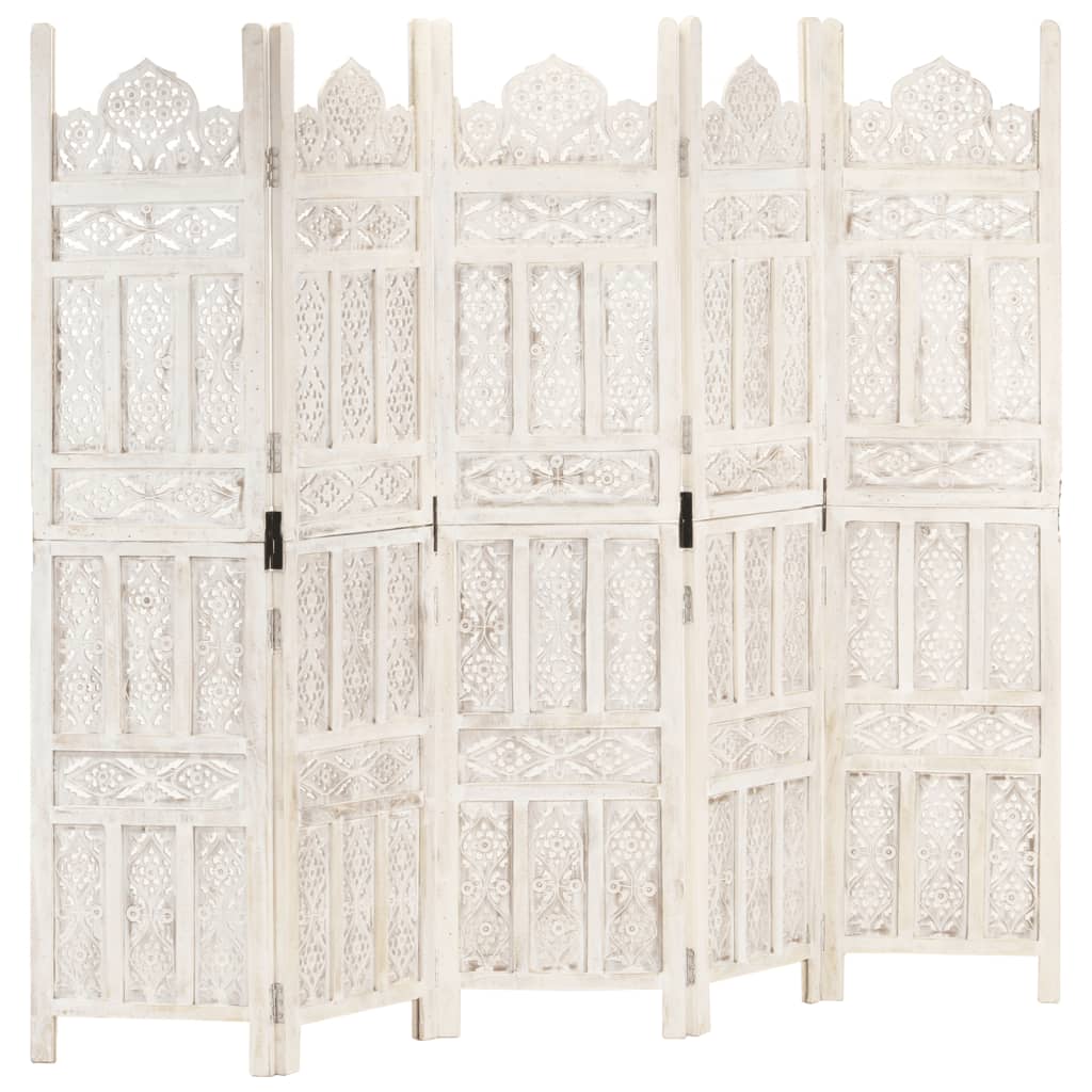 Cloison de séparation 5 panneaux Blanc 200x165 cm Bois manguier - XIOS