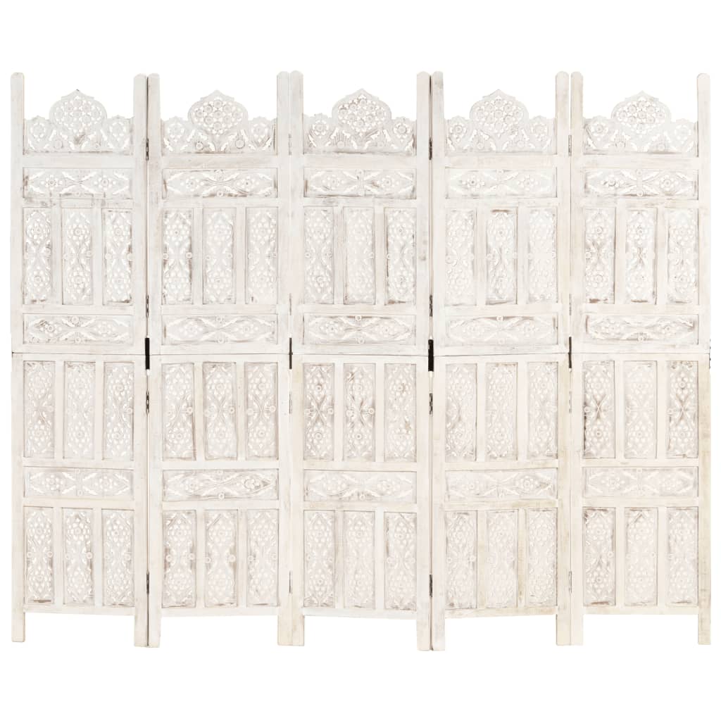 Cloison de séparation 5 panneaux Blanc 200x165 cm Bois manguier - XIOS