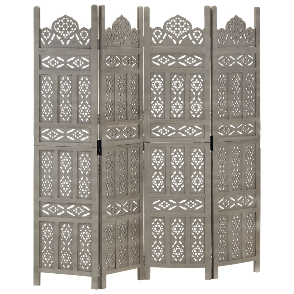 Cloison de séparation 4 panneaux Gris 160x165 cm Bois manguier