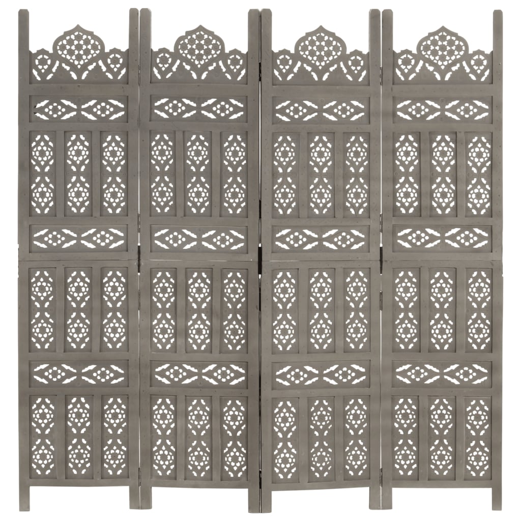 Cloison de séparation 4 panneaux Gris 160x165 cm Bois manguier - XIOS