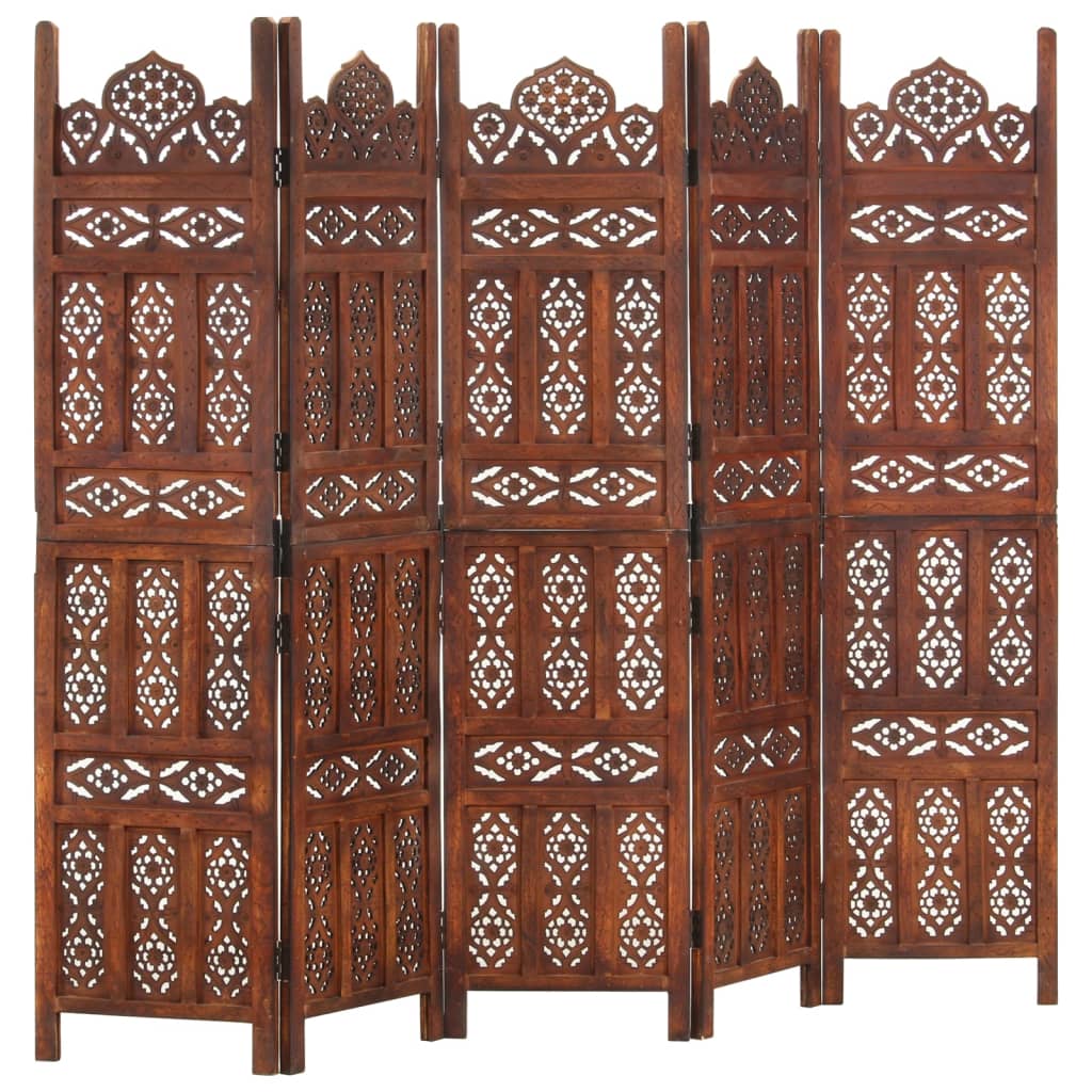 Cloison de séparation 5 panneaux Marron 200x165cm Bois manguier - XIOS