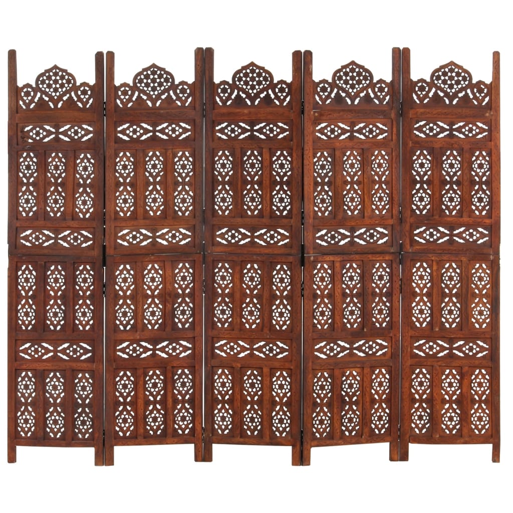 Cloison de séparation 5 panneaux Marron 200x165cm Bois manguier - XIOS