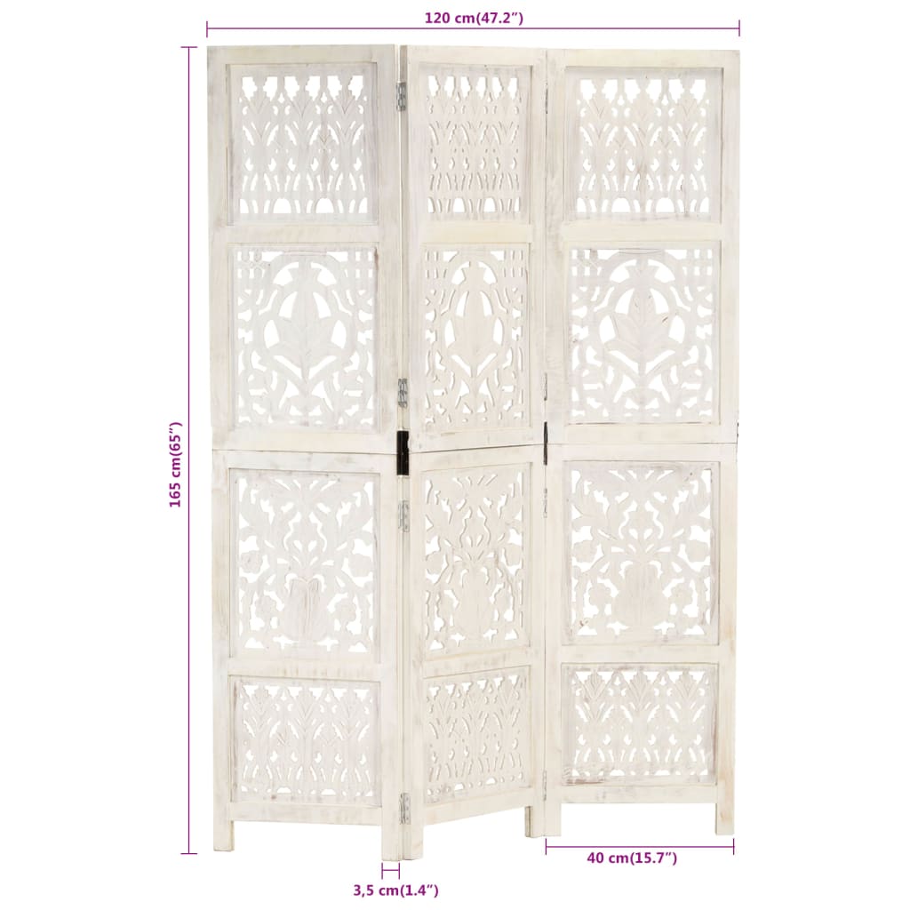 Cloison de séparation 3 panneaux Blanc 120x165 cm Bois manguier - XIOS