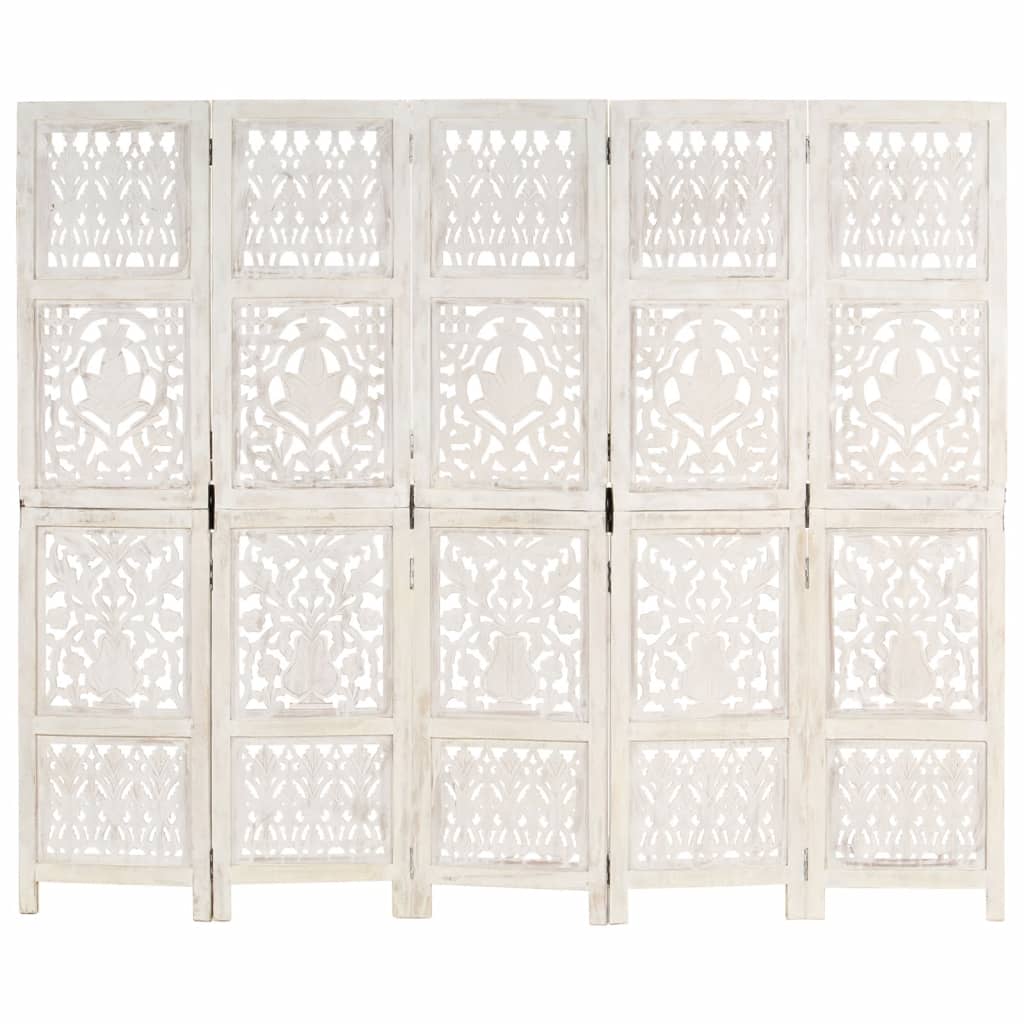 Cloison de séparation 5 panneaux Blanc 200x165 cm Bois manguier - XIOS