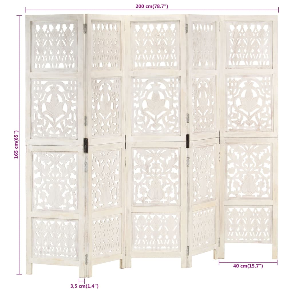 Cloison de séparation 5 panneaux Blanc 200x165 cm Bois manguier - XIOS