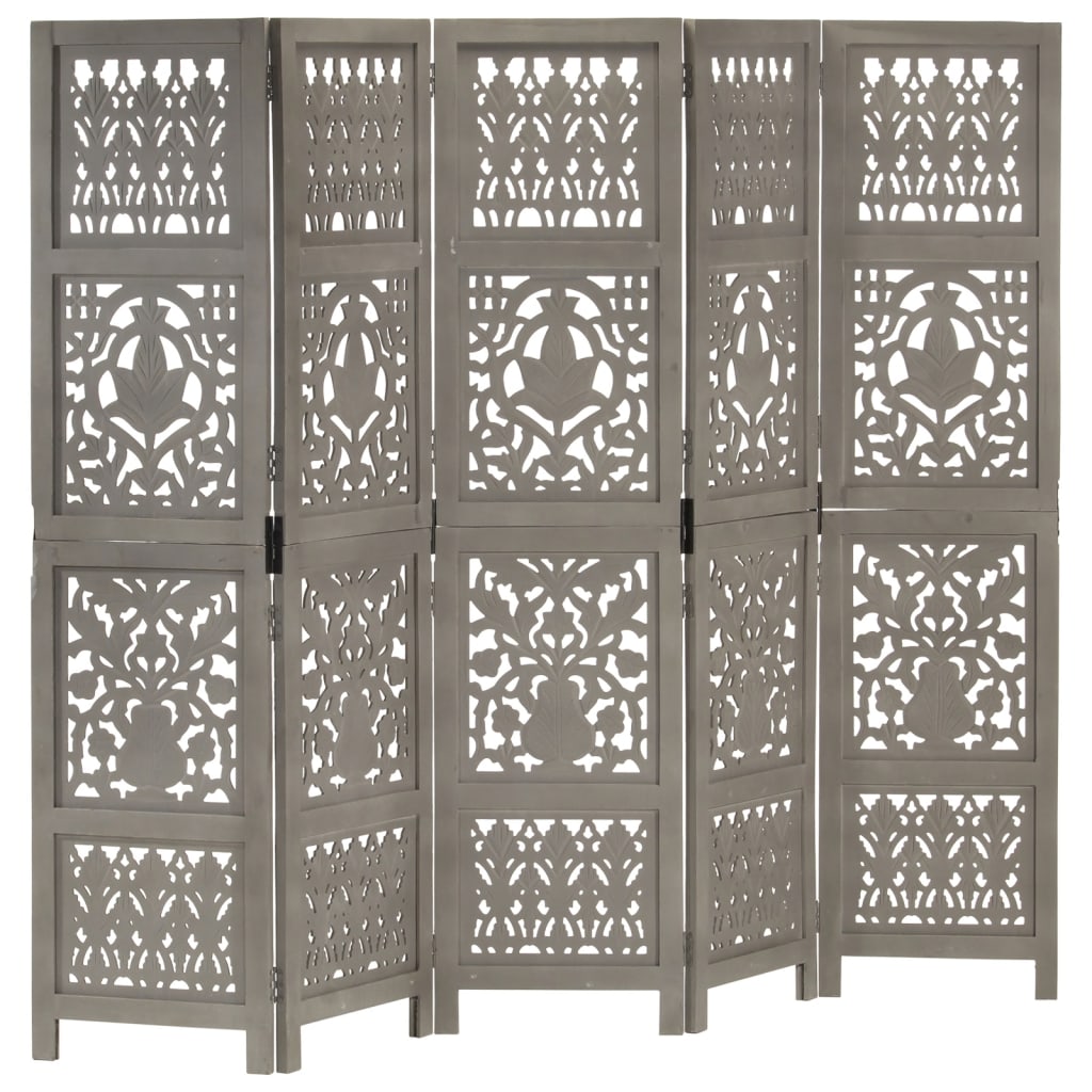 Cloison de séparation 5 panneaux Gris 200x165 cm Bois manguier - XIOS