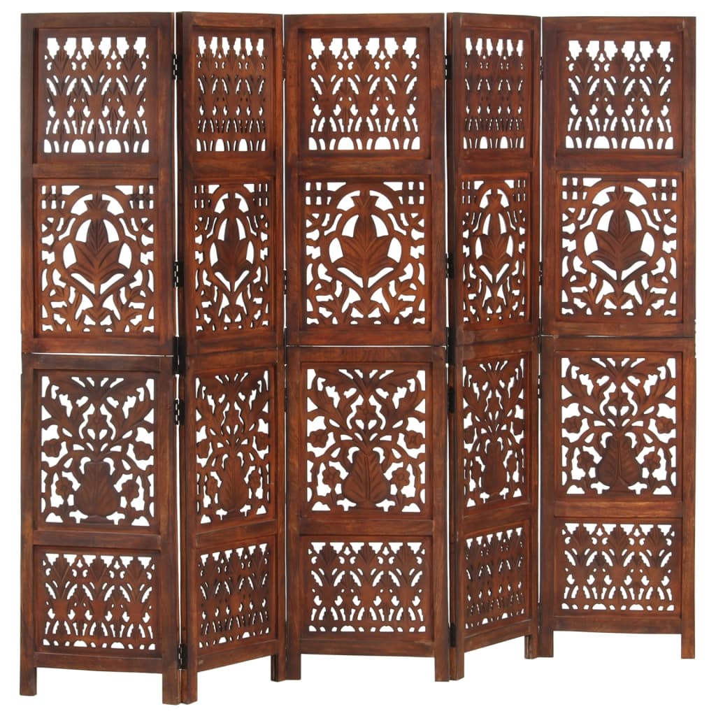 Cloison de séparation 5 panneaux Marron 200x165cm Bois manguier - XIOS