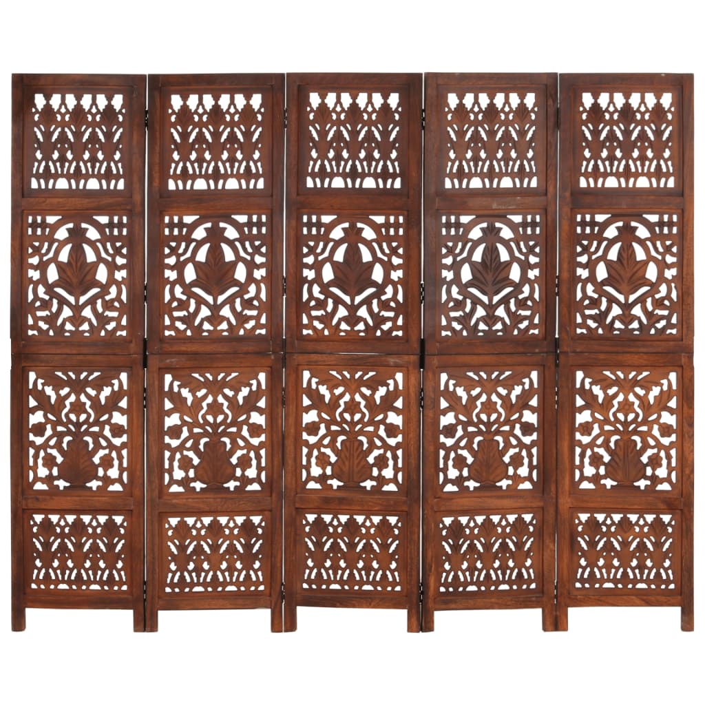 Cloison de séparation 5 panneaux Marron 200x165cm Bois manguier - XIOS